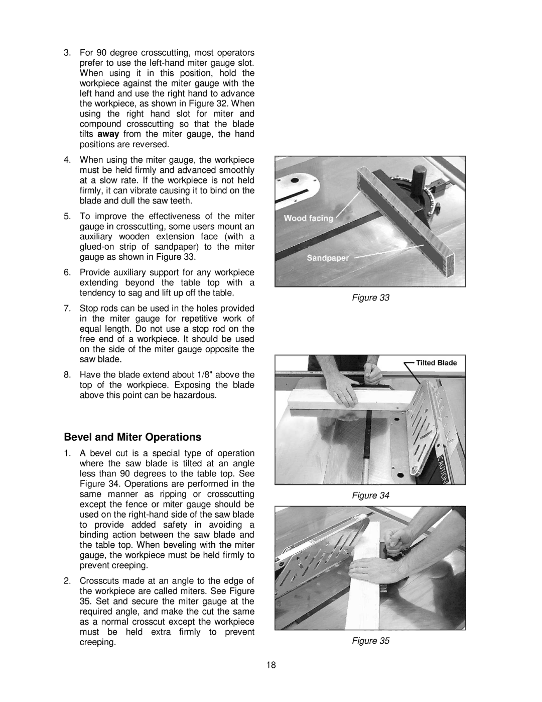 Powermatic 66 operating instructions Bevel and Miter Operations 