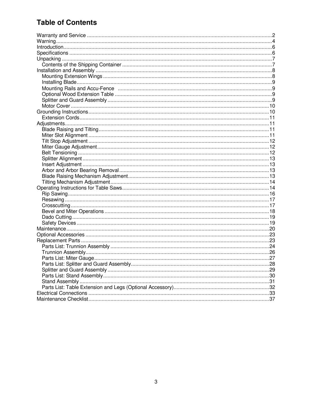 Powermatic 66 operating instructions Table of Contents 