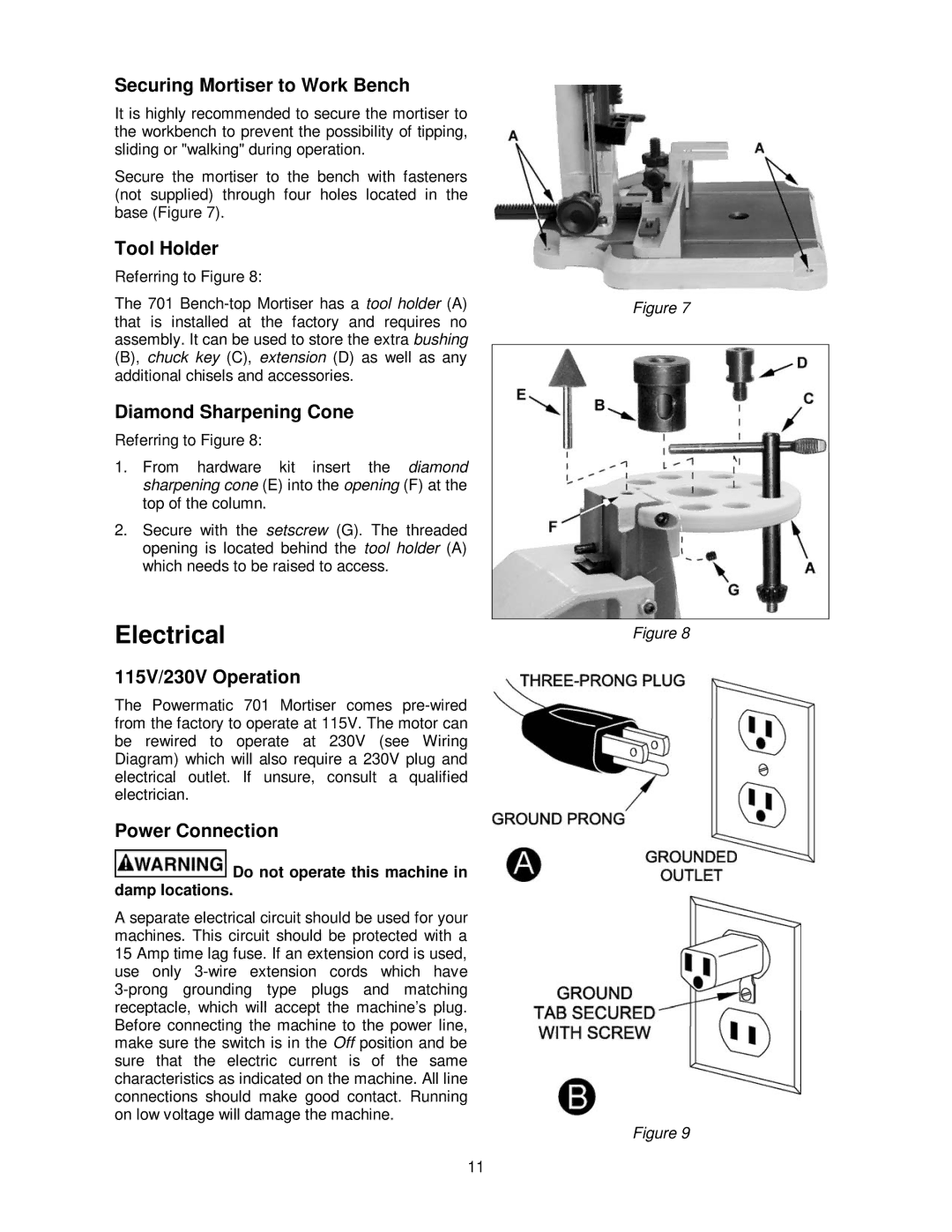 Powermatic 701 operating instructions Electrical 