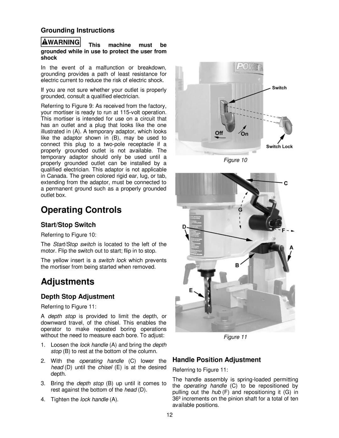 Powermatic 701 operating instructions Operating Controls, Adjustments 