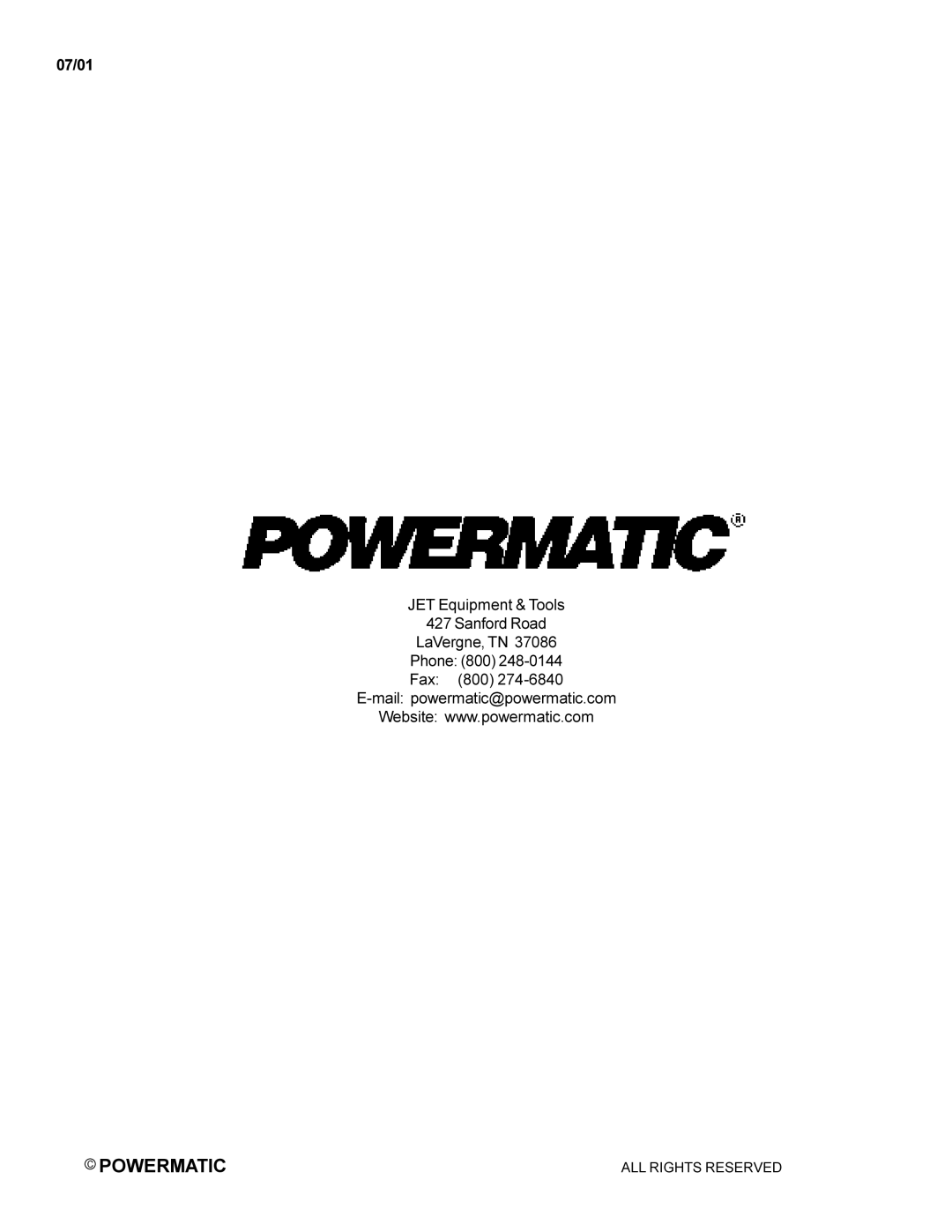 Powermatic 75 instruction manual 07/01 