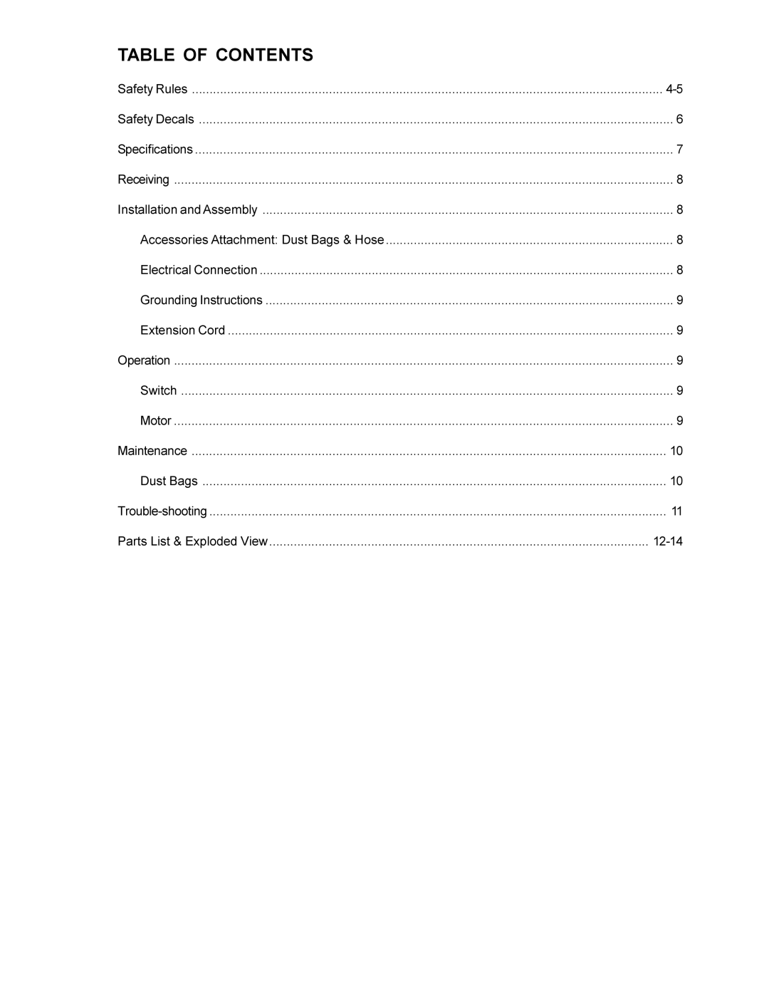 Powermatic 75 instruction manual Table of Contents 