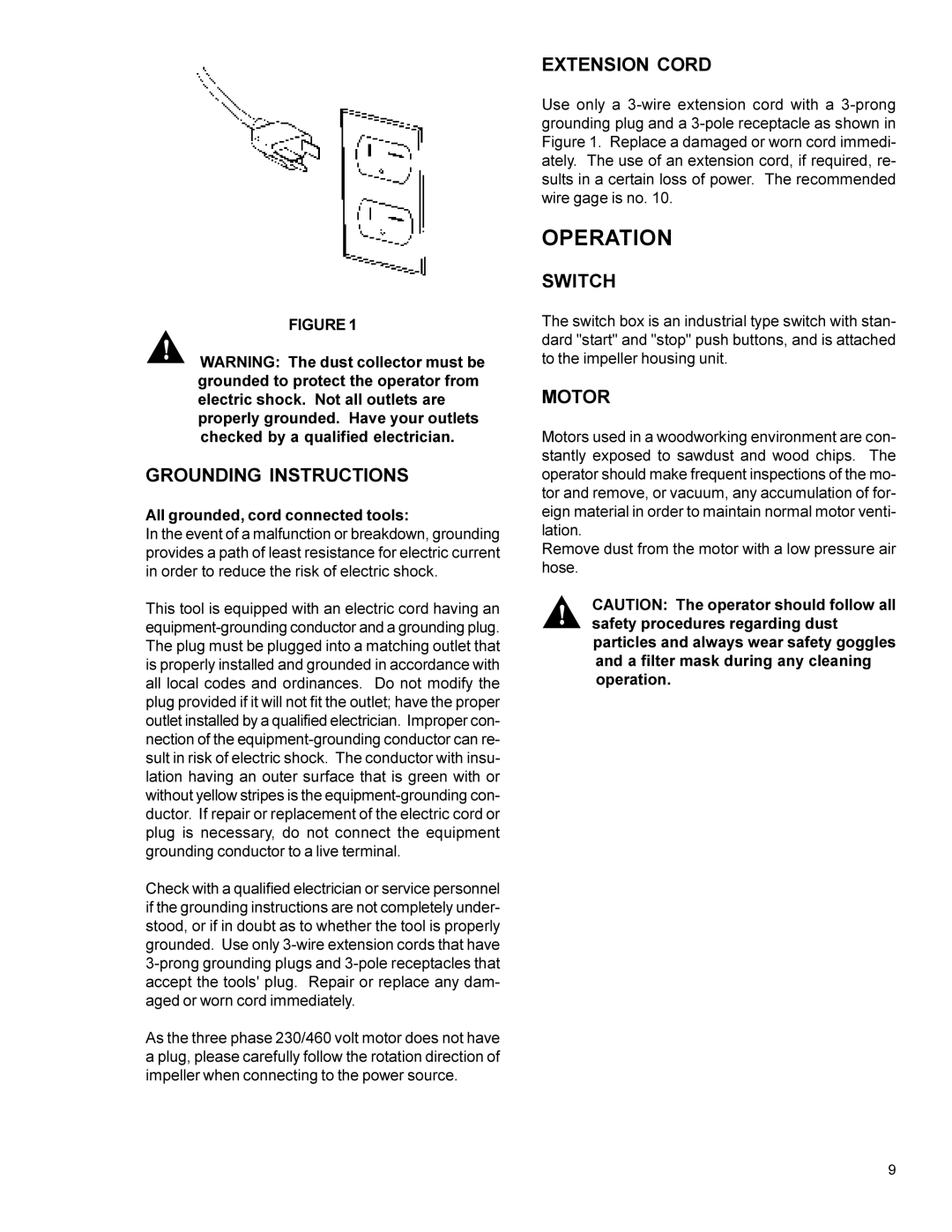 Powermatic 75 instruction manual Operation, All grounded, cord connected tools 