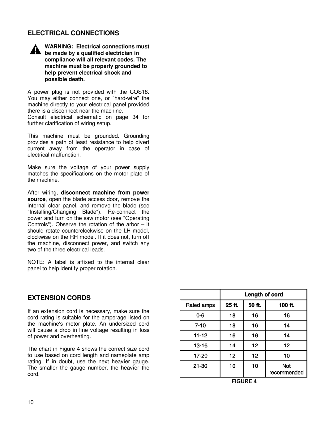 Powermatic COS18 owner manual Electrical Connections 