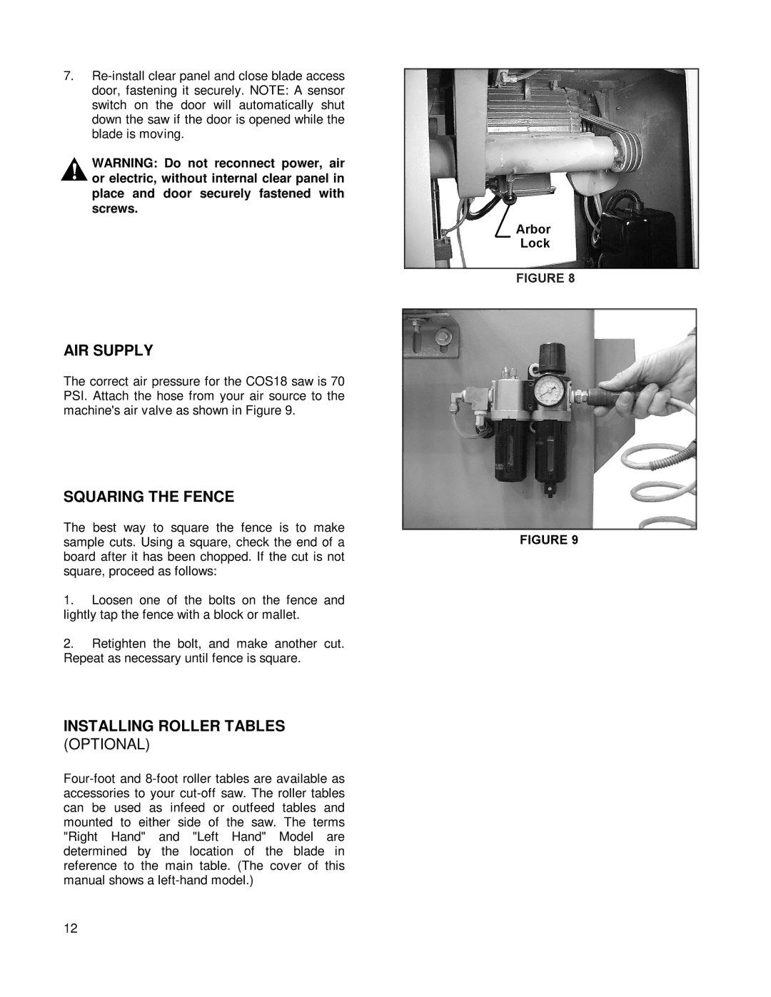 Powermatic COS18 owner manual AIR Supply 