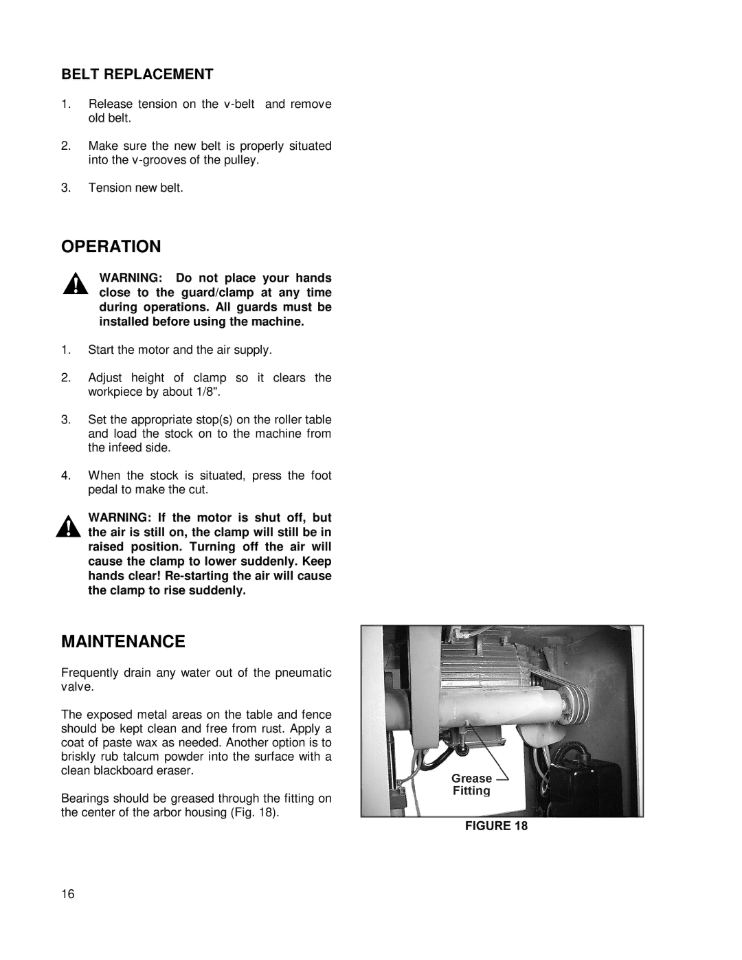 Powermatic COS18 owner manual Operation, Maintenance 