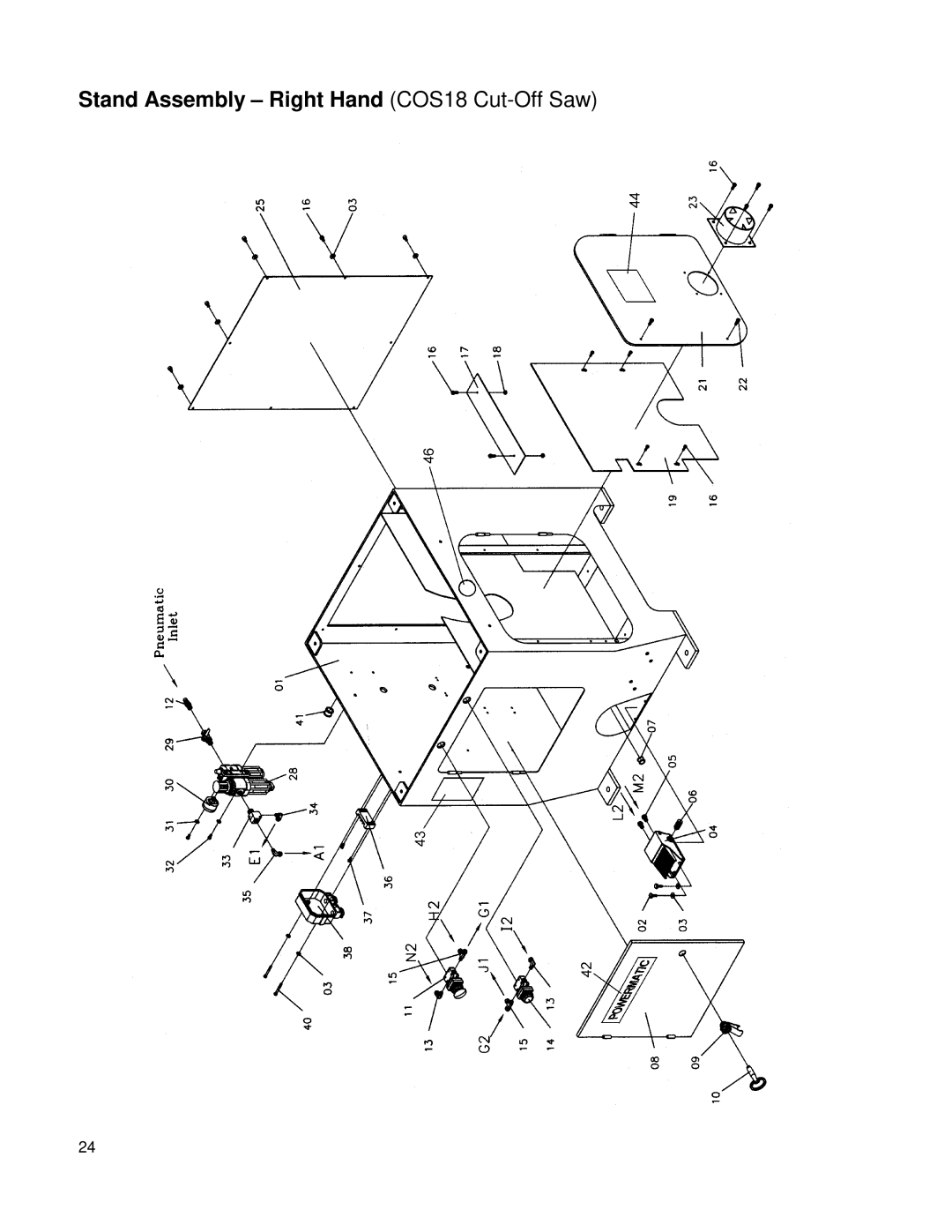 Powermatic owner manual Stand Assembly Right Hand COS18 Cut-Off Saw 