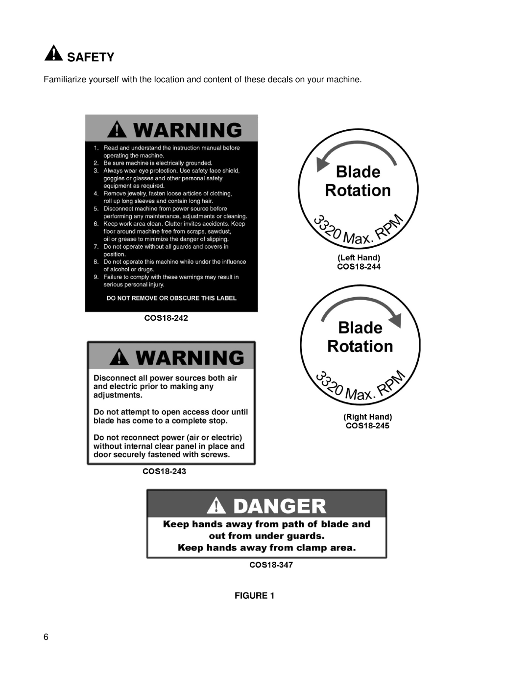 Powermatic COS18 owner manual Safety 