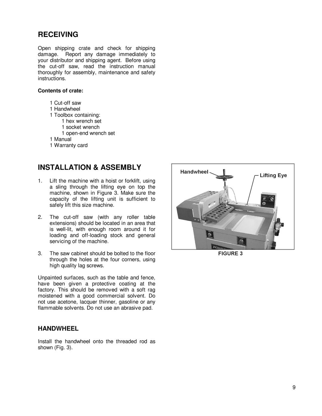 Powermatic COS18 owner manual Receiving, Installation & Assembly 