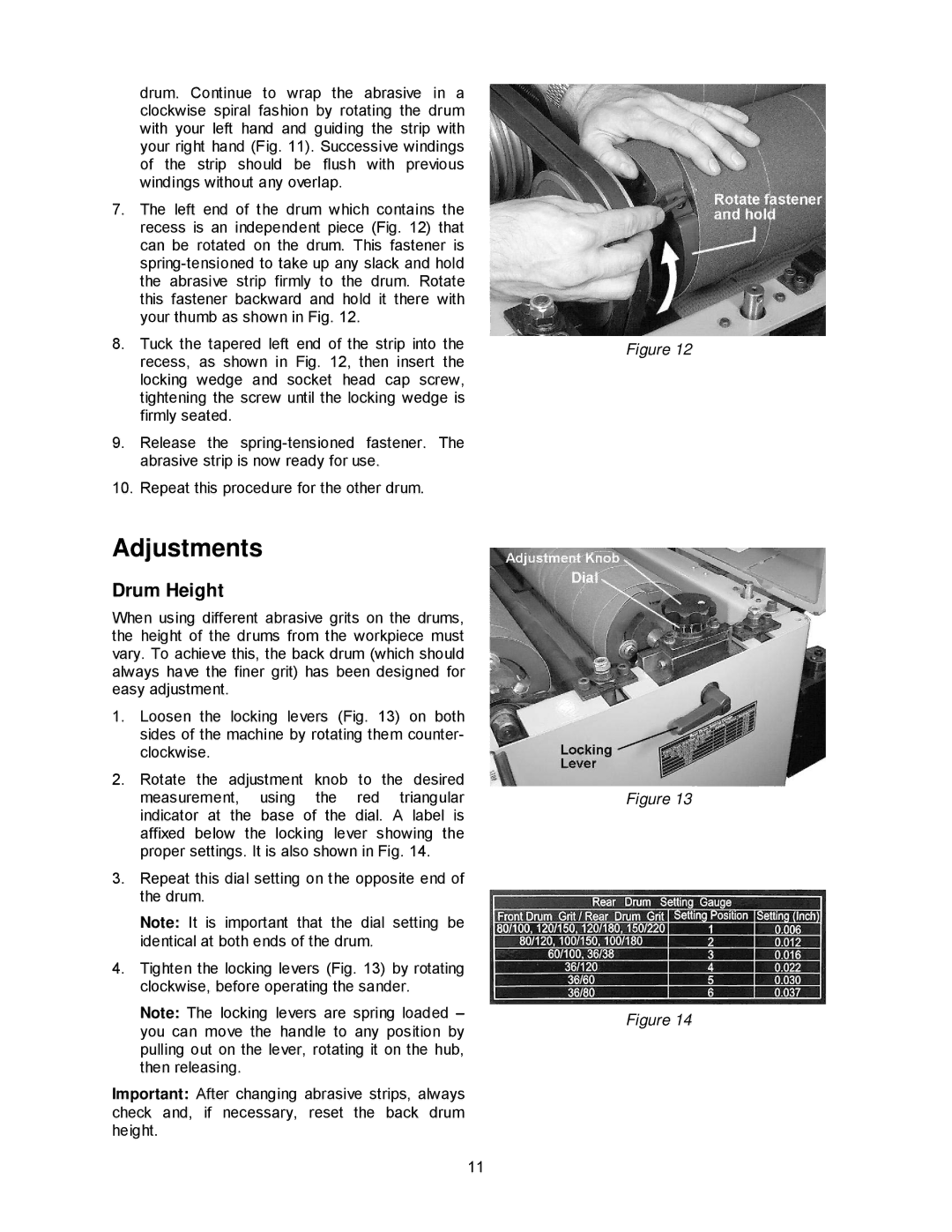 Powermatic DDS-225, DDS-237 operating instructions Adjustments, Drum Height 