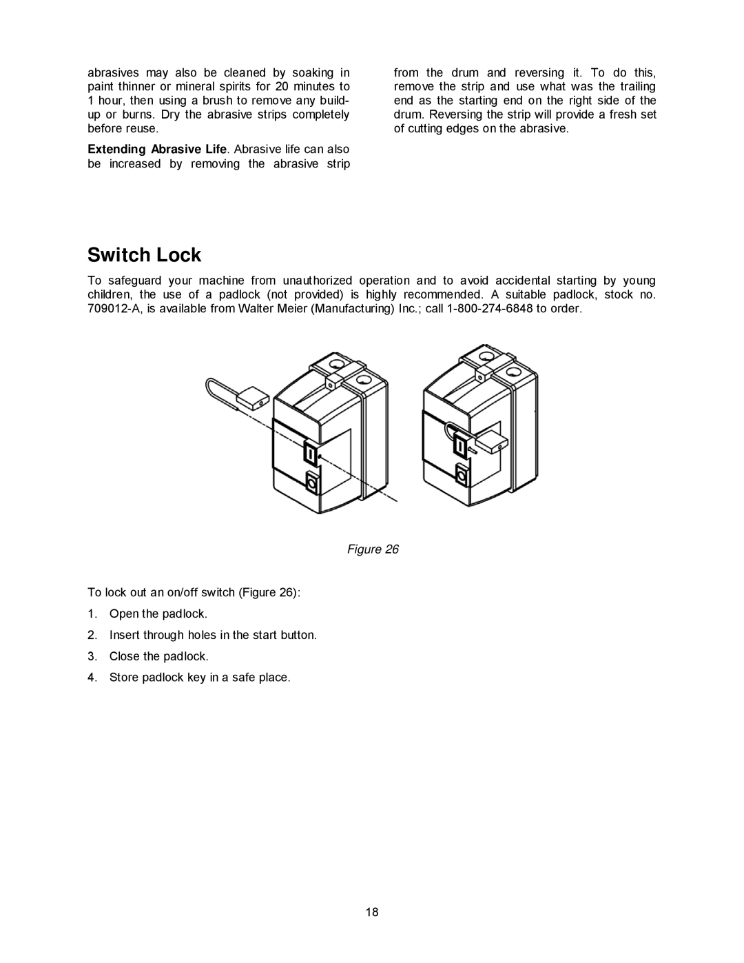 Powermatic DDS-237, DDS-225 operating instructions Switch Lock 