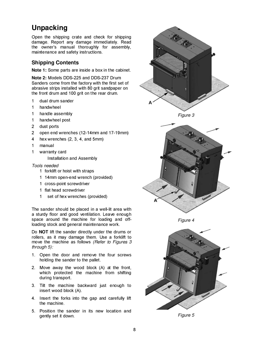 Powermatic DDS-237, DDS-225 operating instructions Unpacking, Shipping Contents 