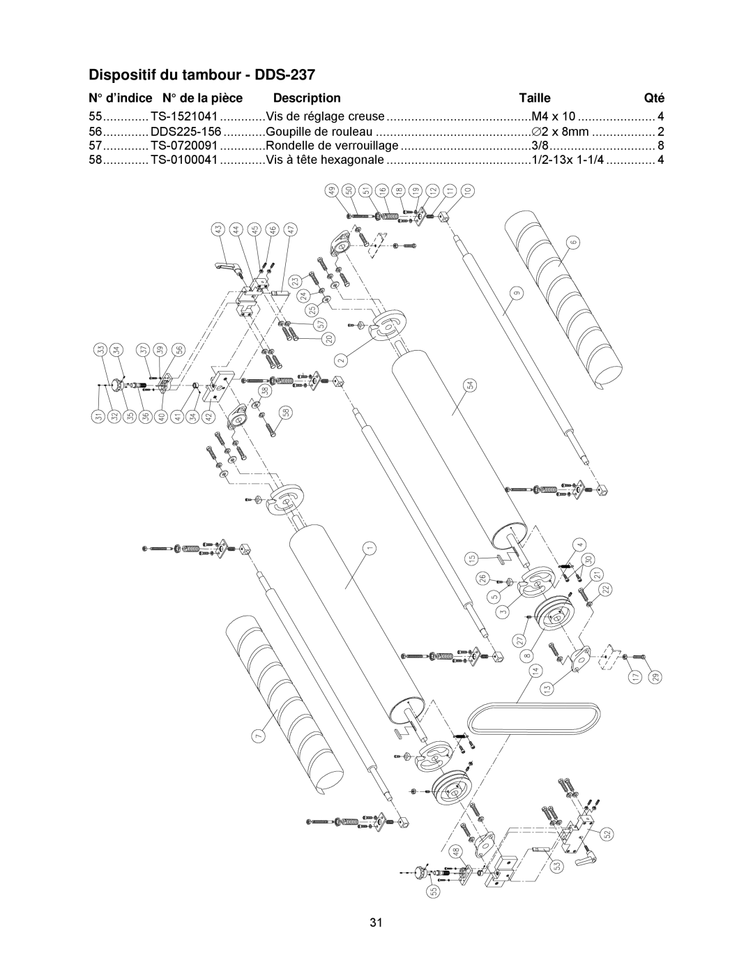 Powermatic DDS-225, DDS-237 operating instructions Vis de réglage creuse 