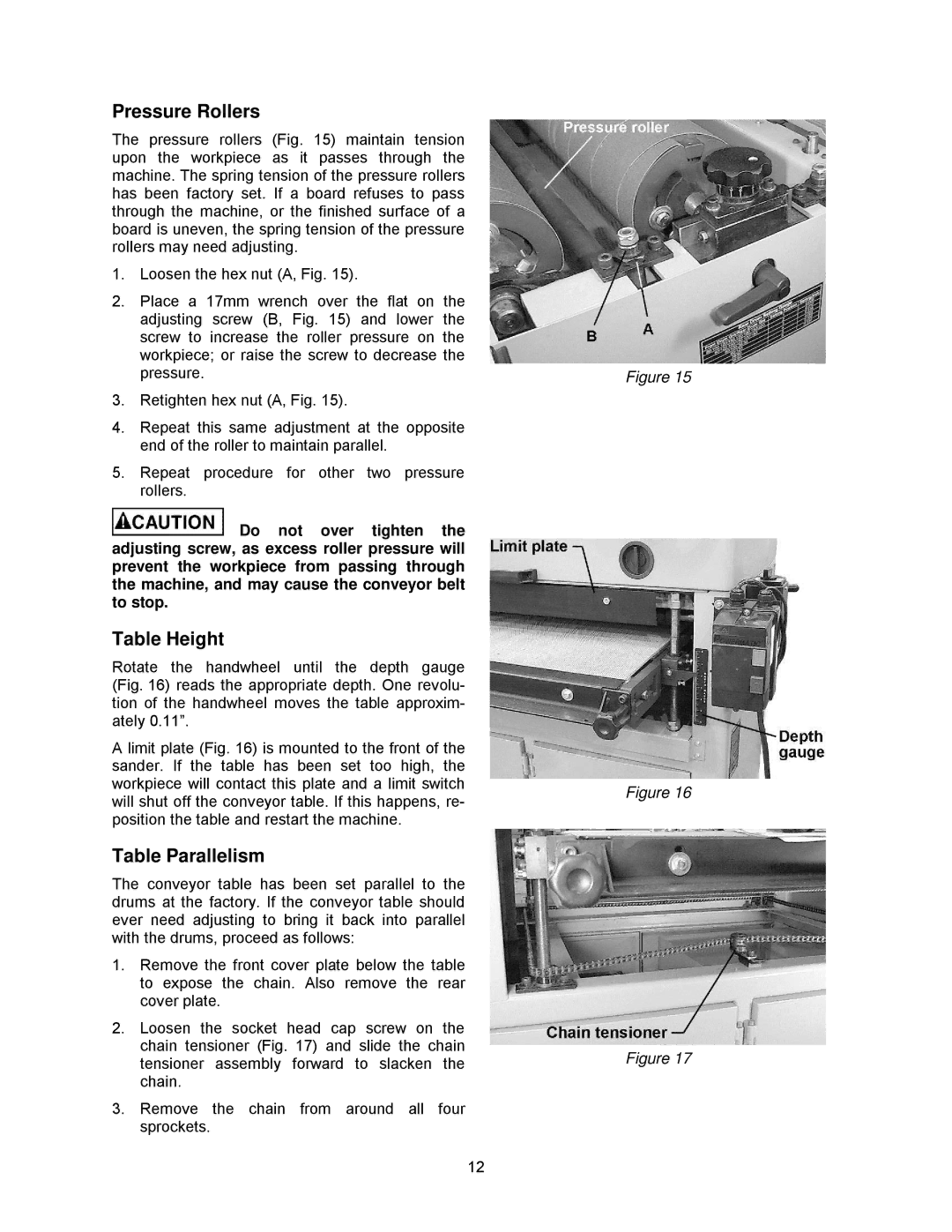 Powermatic DDS-237, DDS-225 operating instructions Pressure Rollers, Table Height, Table Parallelism 