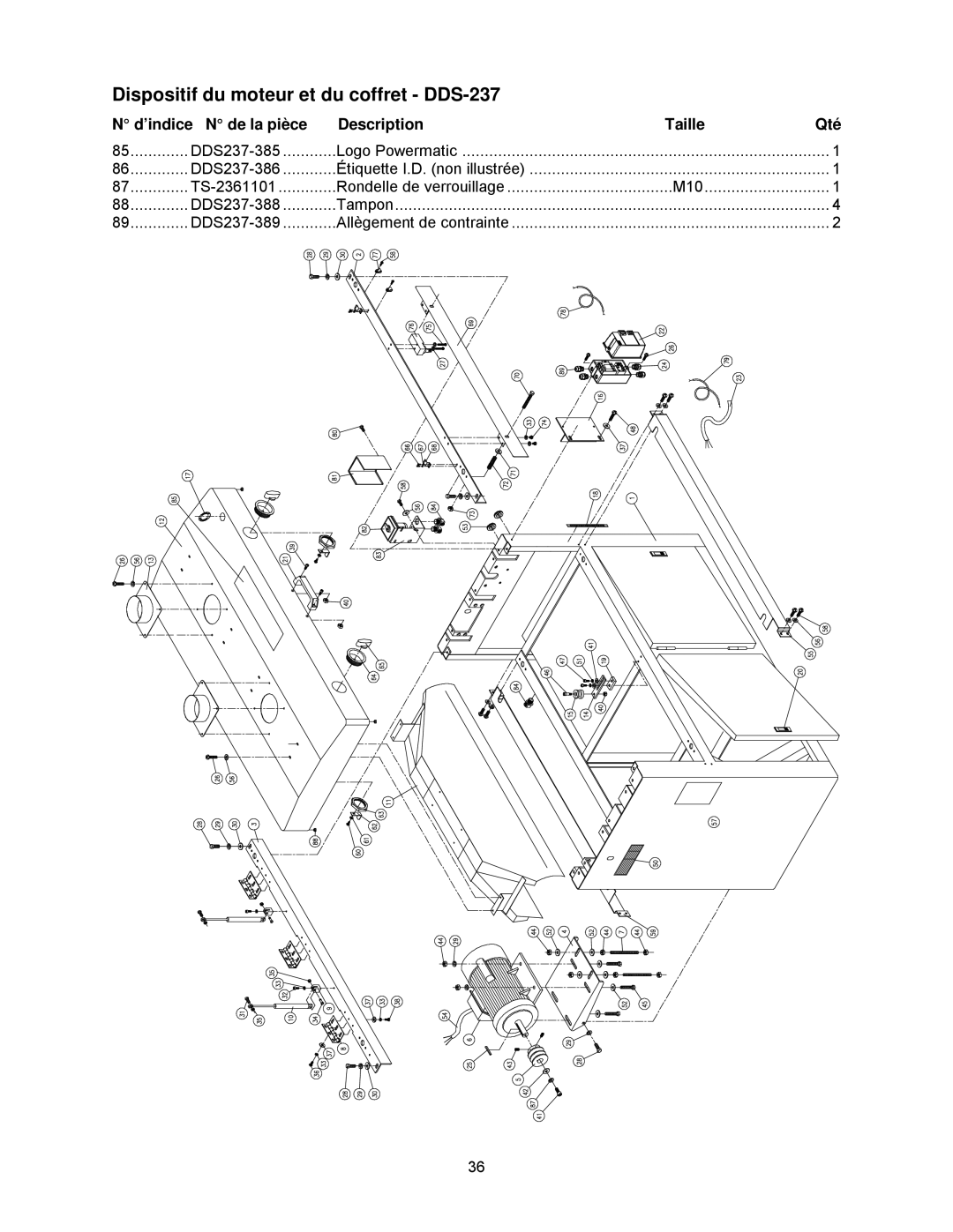 Powermatic DDS-237, DDS-225 operating instructions Étiquette I.D. non illustrée 