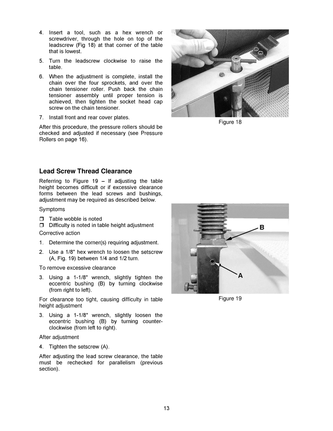 Powermatic DDS-225, DDS-237 operating instructions Lead Screw Thread Clearance, Corrective action 