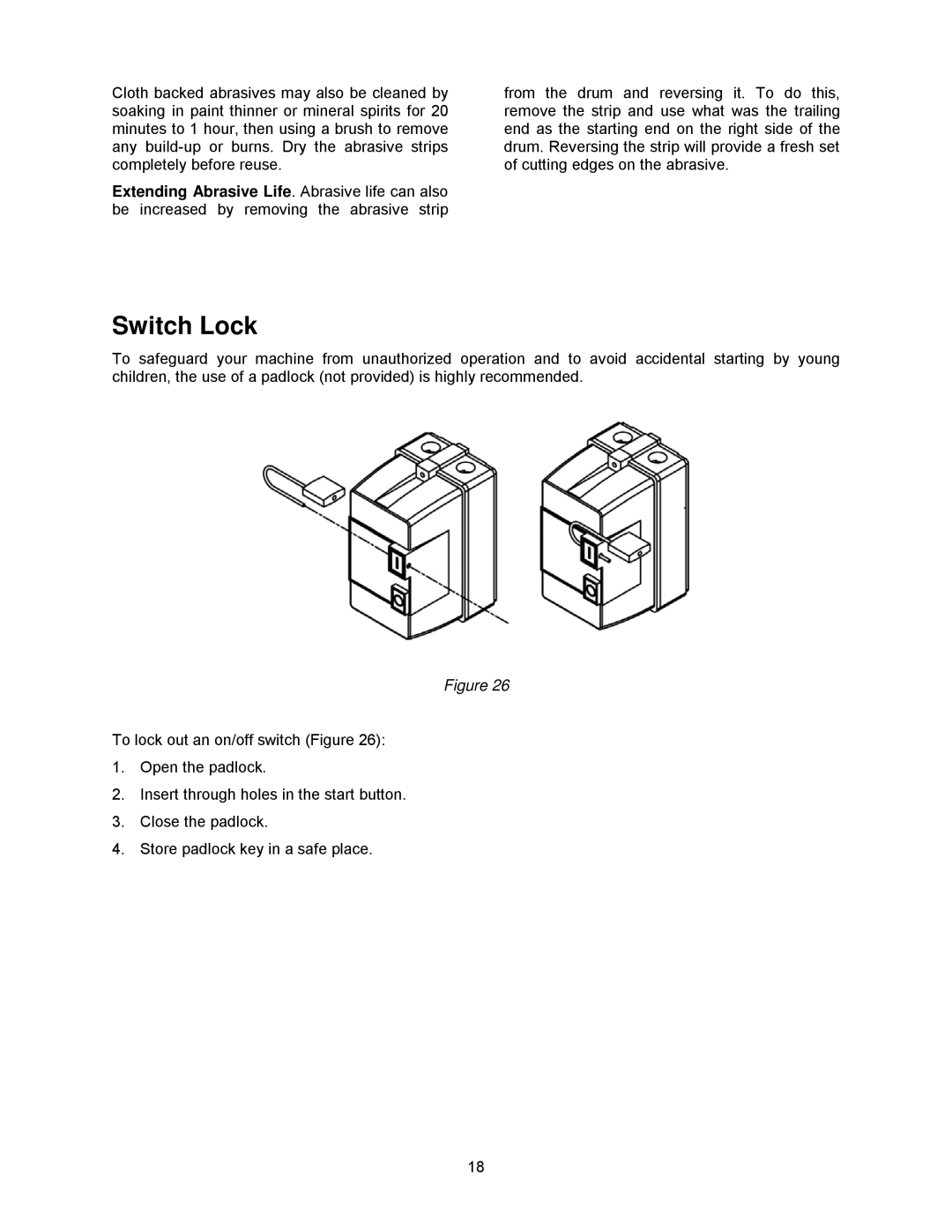 Powermatic DDS-237, DDS-225 operating instructions Switch Lock 