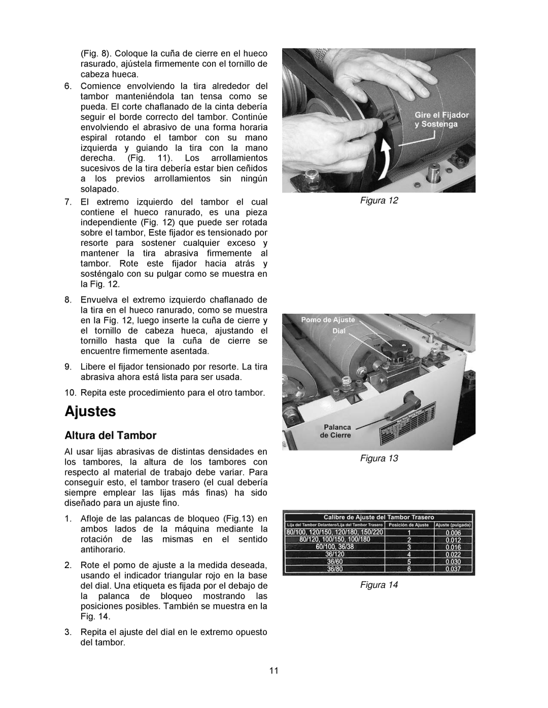 Powermatic DDS-225, DDS-237 operating instructions Ajustes, Altura del Tambor 