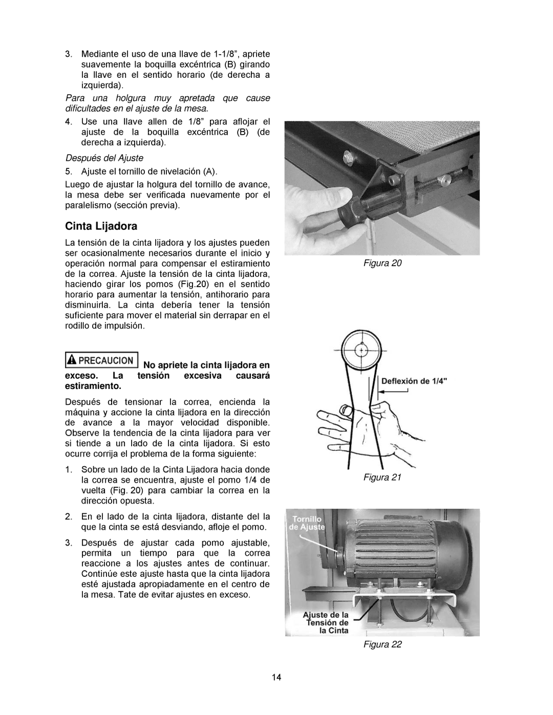 Powermatic DDS-237, DDS-225 operating instructions Cinta Lijadora, Después del Ajuste 