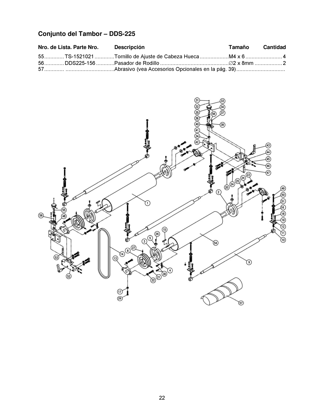 Powermatic DDS-237, DDS-225 operating instructions TS-1521021 Tornillo de Ajuste de Cabeza Hueca 