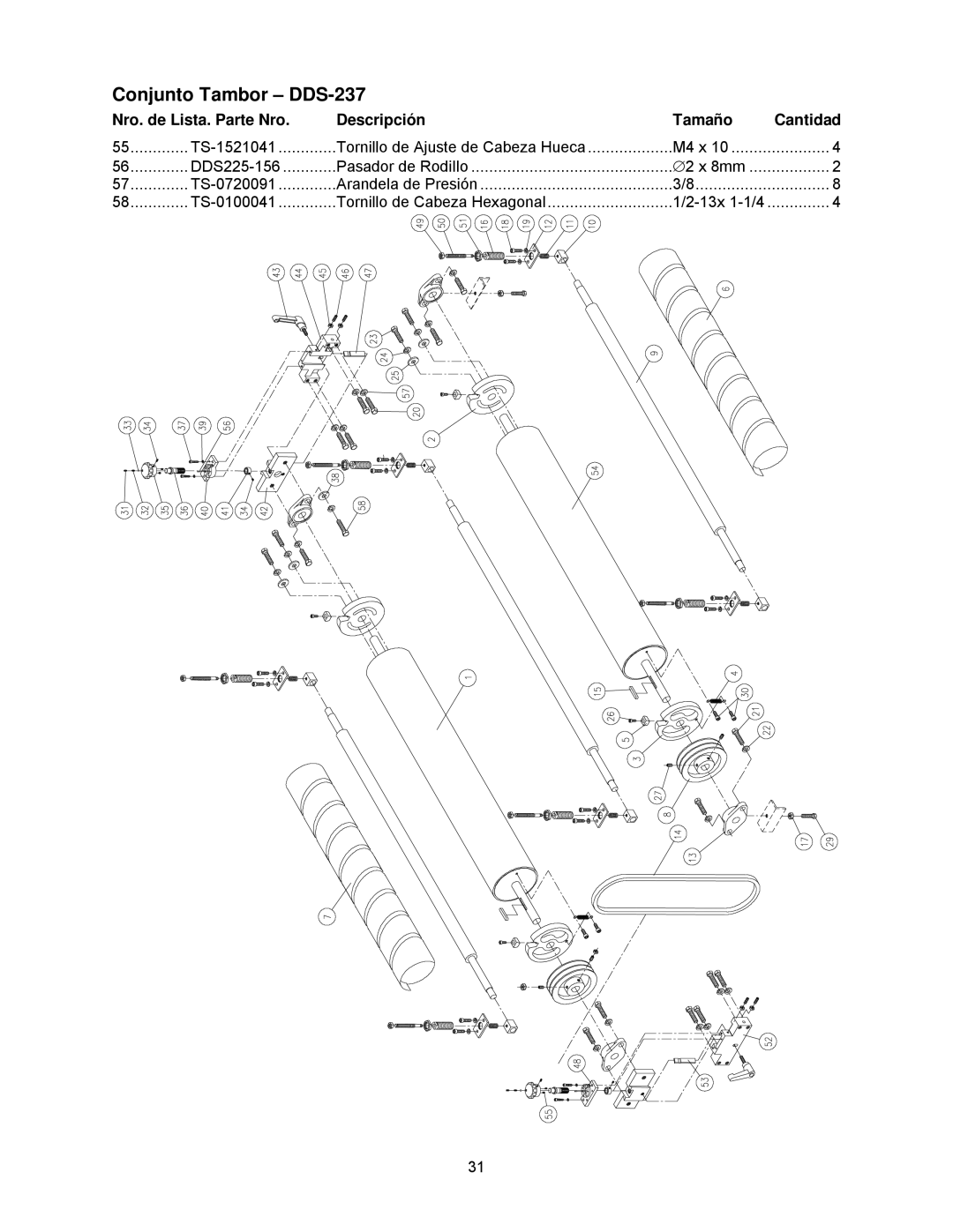 Powermatic DDS-225, DDS-237 operating instructions Tornillo de Ajuste de Cabeza Hueca 