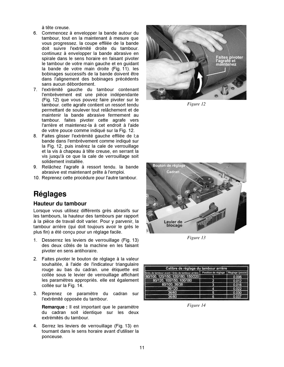 Powermatic DDS-225, DDS-237 operating instructions Réglages, Hauteur du tambour 