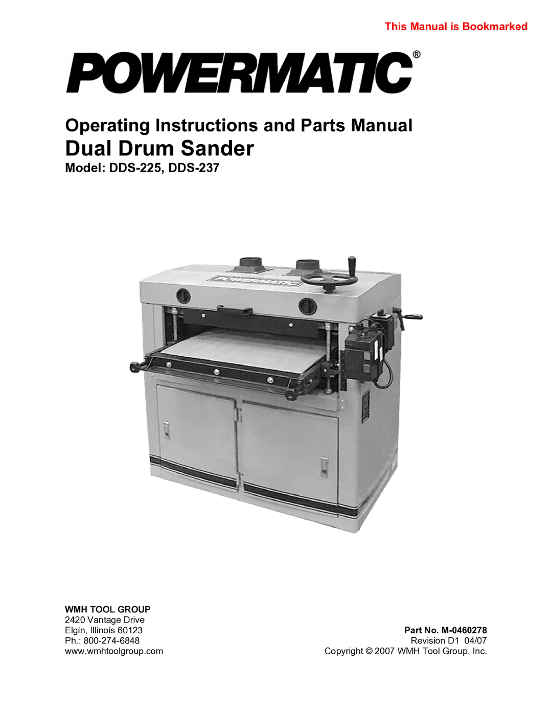 Powermatic DDS-225, DDS-237 operating instructions Dual Drum Sander 