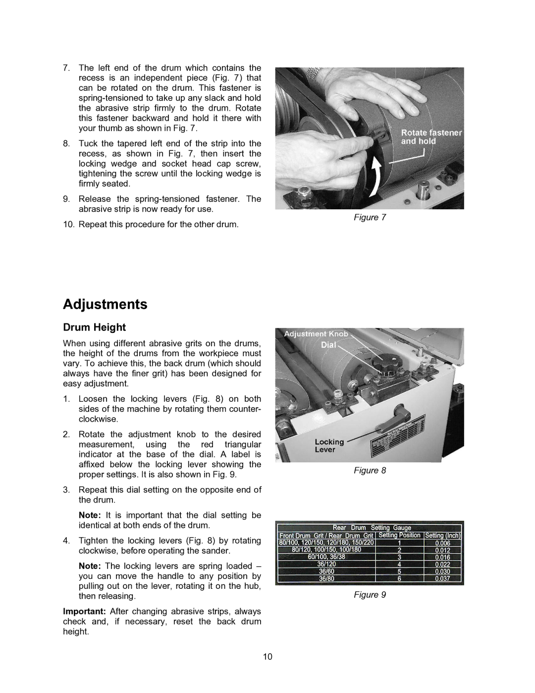 Powermatic DDS-237, DDS-225 operating instructions Adjustments, Drum Height 