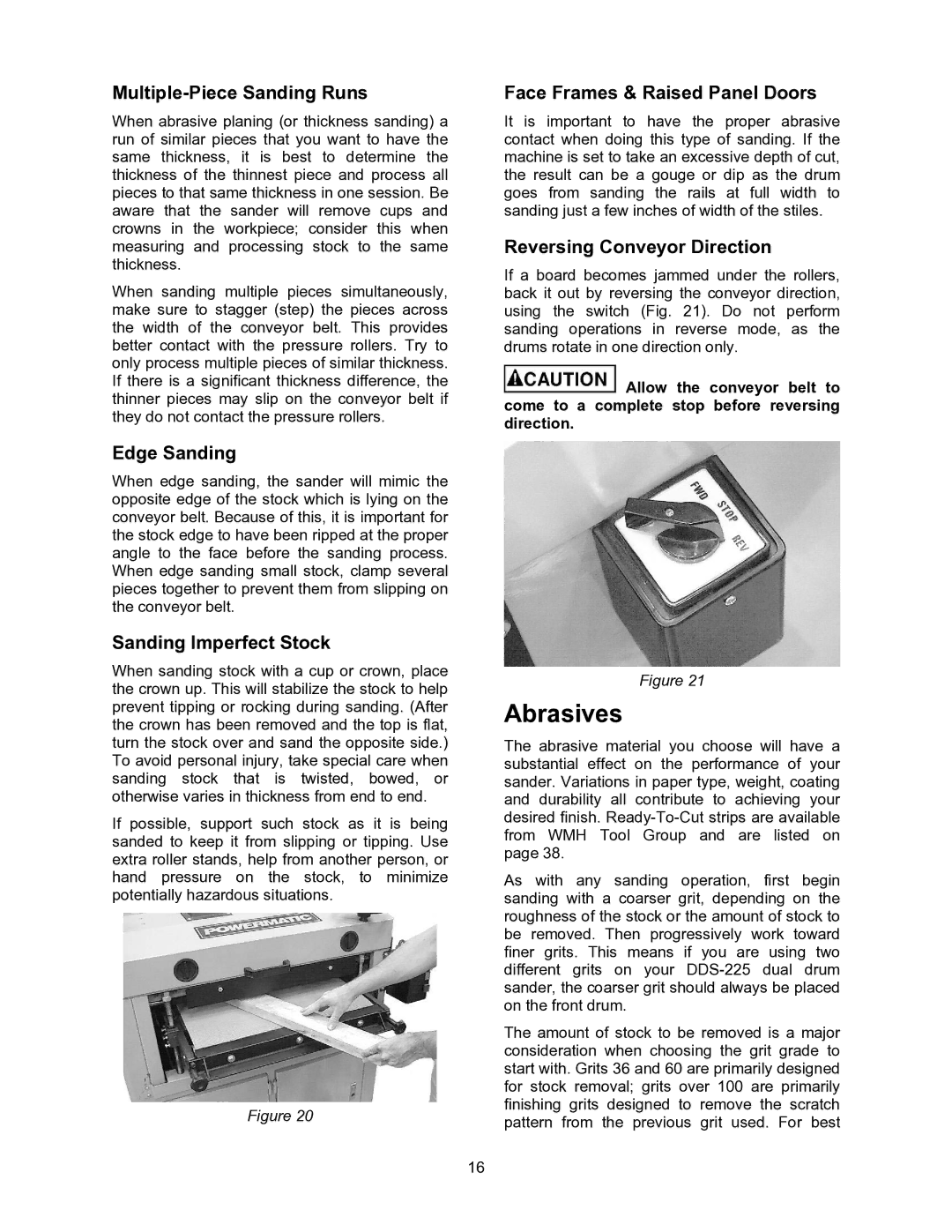 Powermatic DDS-237, DDS-225 operating instructions Abrasives 