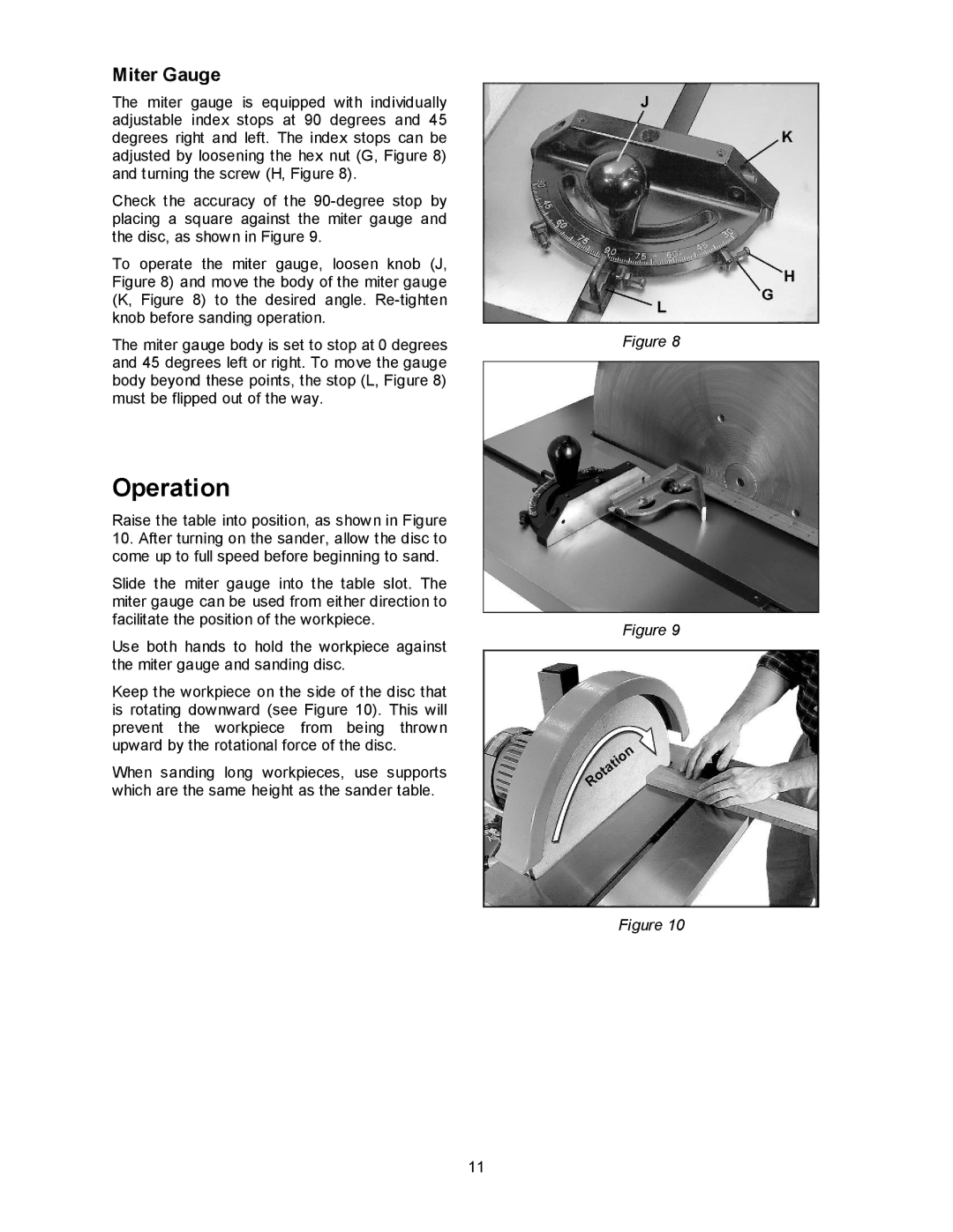 Powermatic DS20 operating instructions Operation, Miter Gauge 