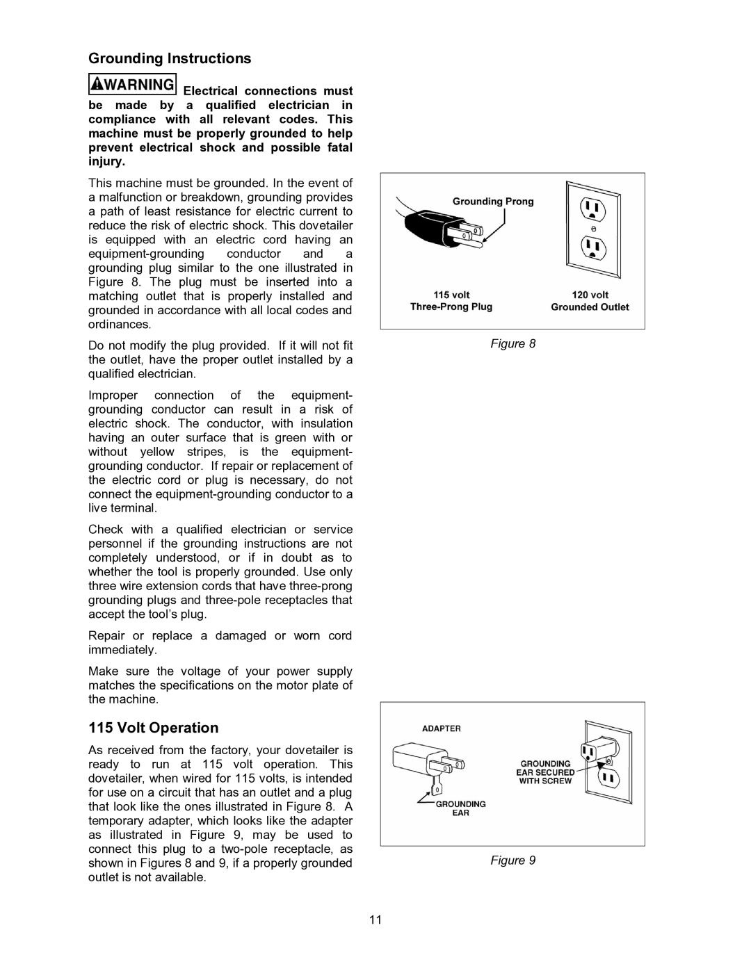 Powermatic DT45 operating instructions Grounding Instructions, Volt Operation 