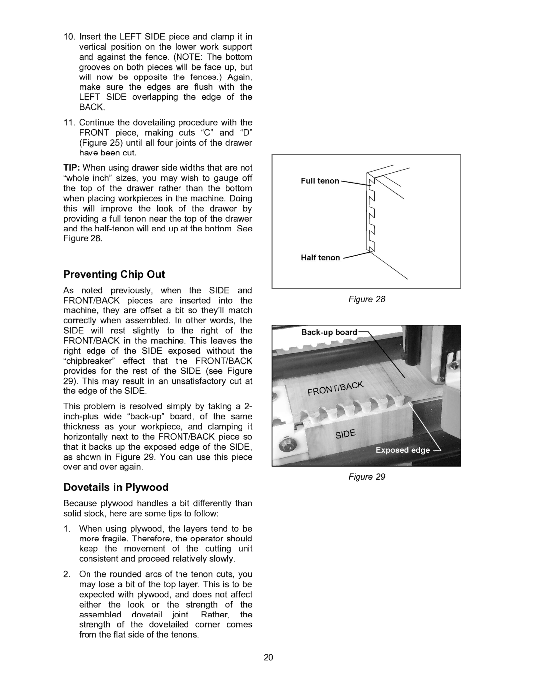 Powermatic DT45 operating instructions Preventing Chip Out, Dovetails in Plywood 