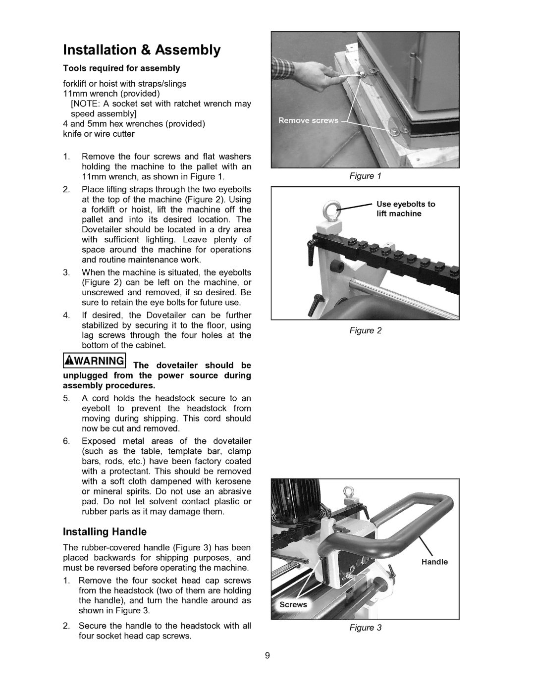 Powermatic DT45 operating instructions Installation & Assembly, Installing Handle 