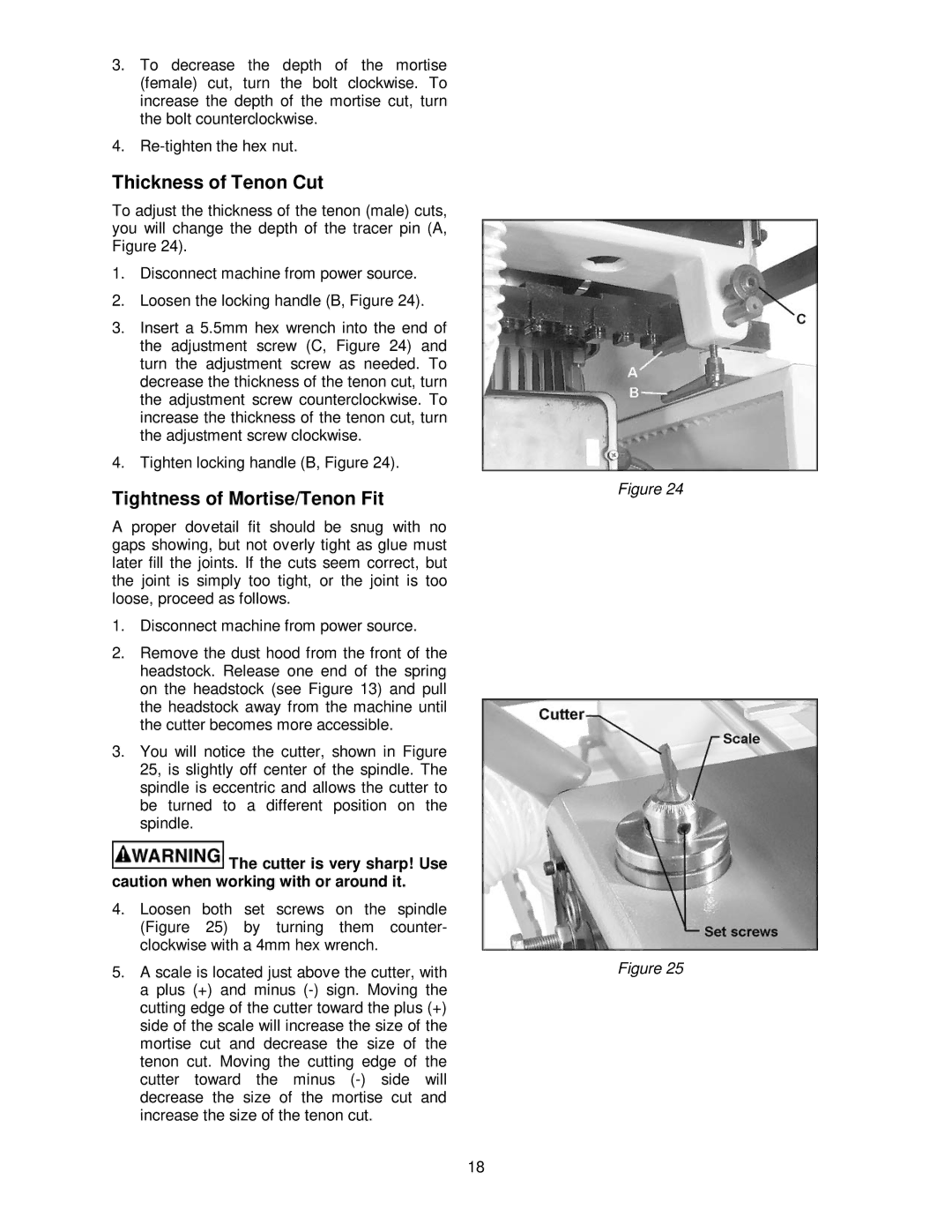 Powermatic DT65 manual Thickness of Tenon Cut, Tightness of Mortise/Tenon Fit 