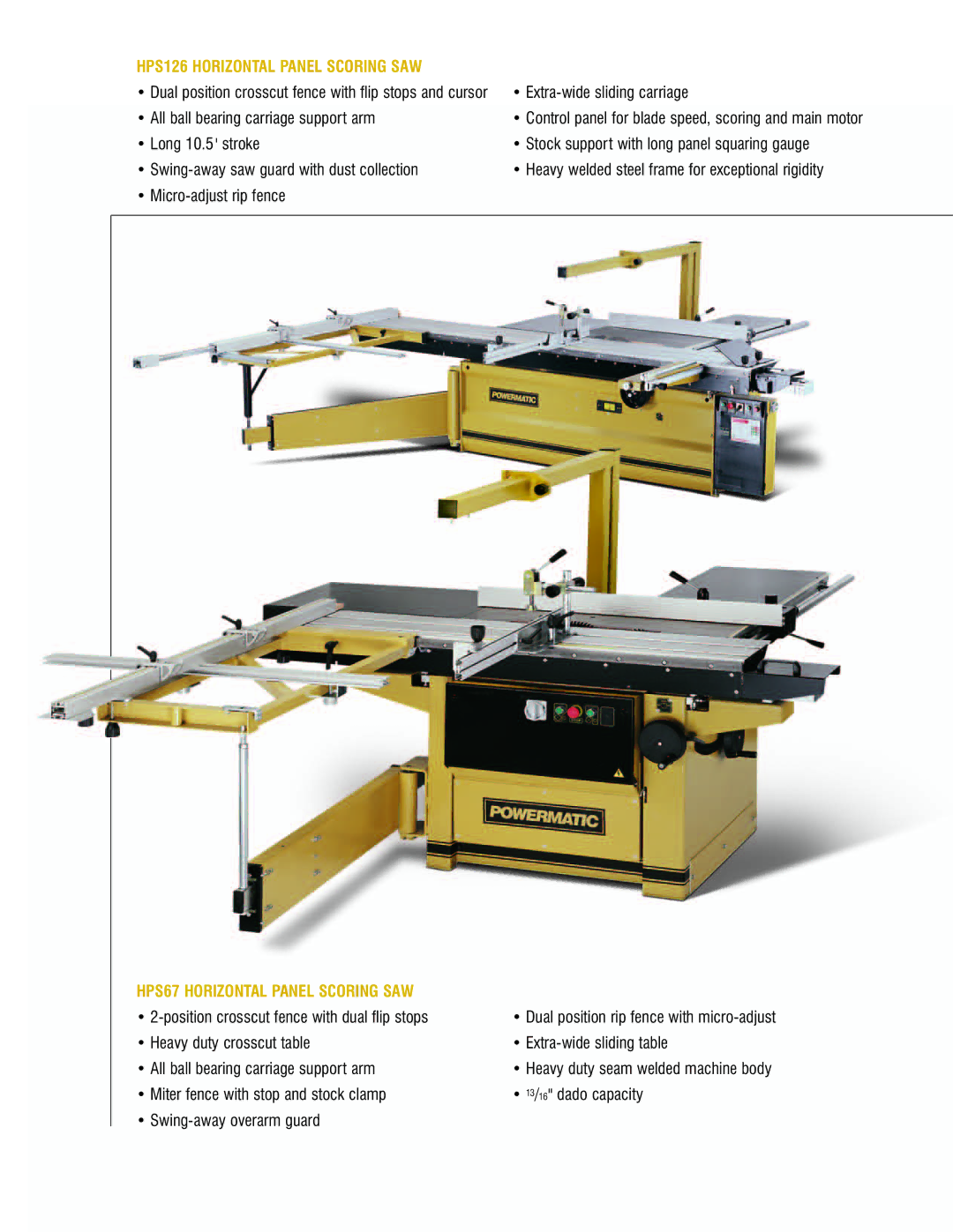 Powermatic HPS67, HPS126 manual Extra-wide sliding carriage, Position crosscut fence with dual flip stops 