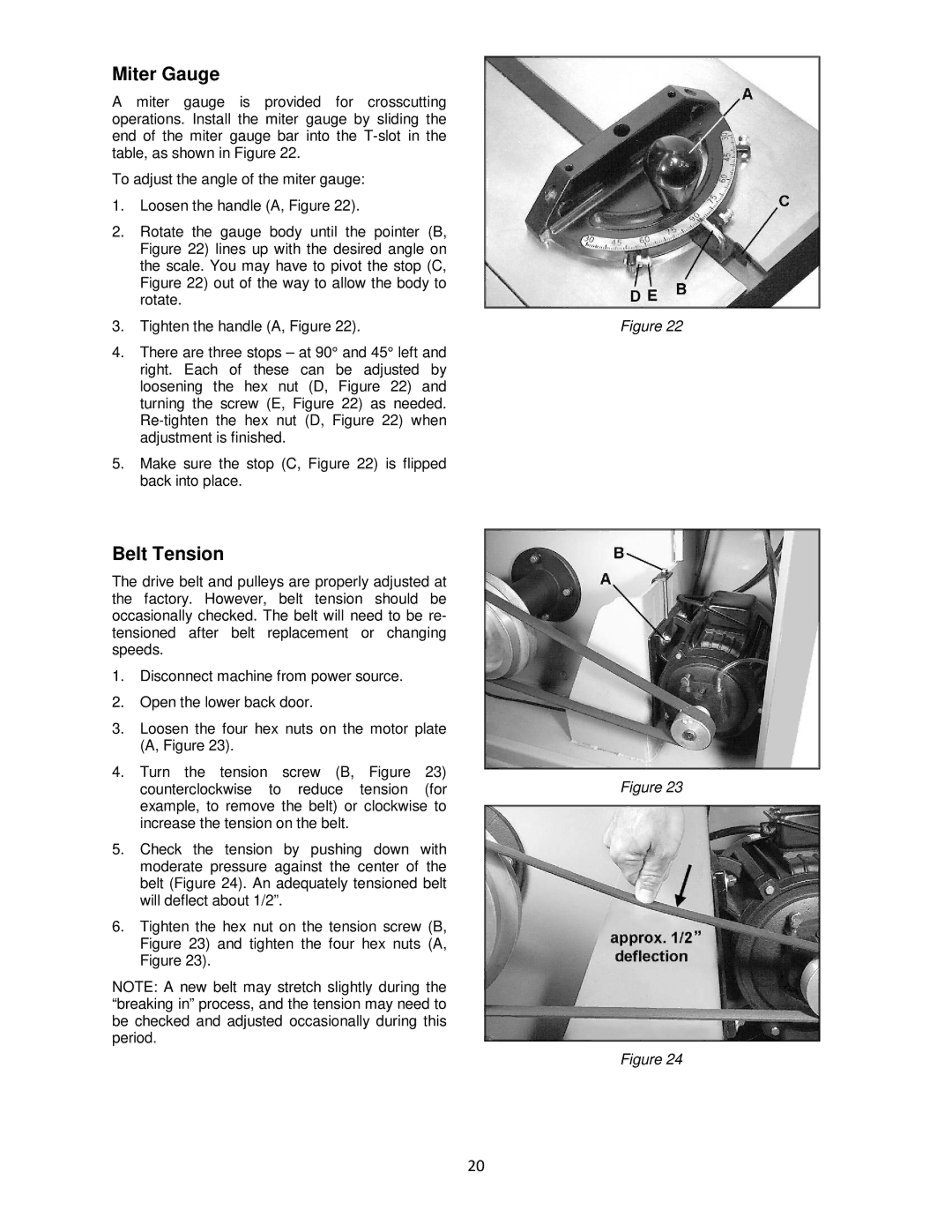 Powermatic M-1791257 operating instructions Miter Gauge, Belt Tension 