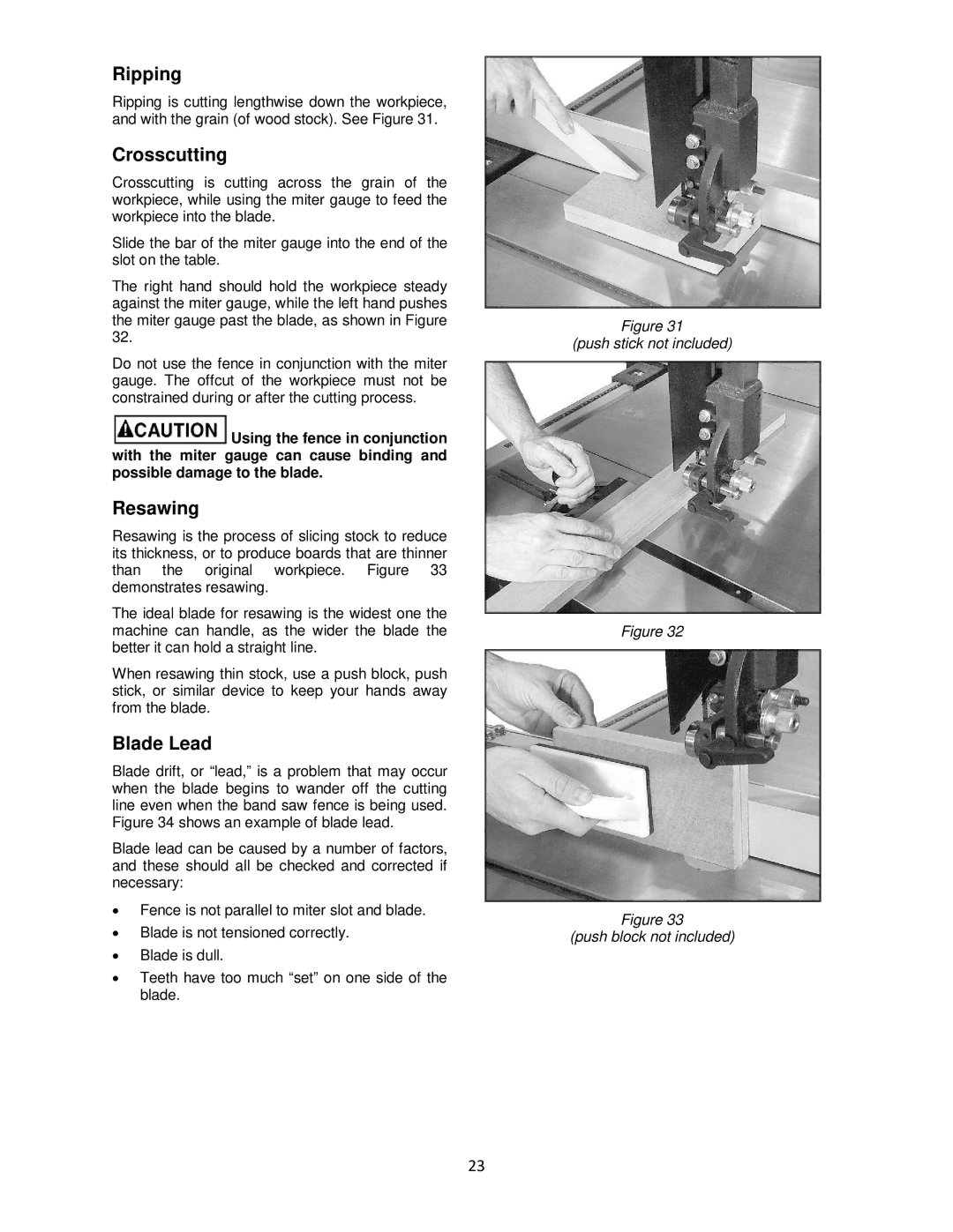 Powermatic M-1791257 operating instructions Ripping, Crosscutting, Resawing, Blade Lead 