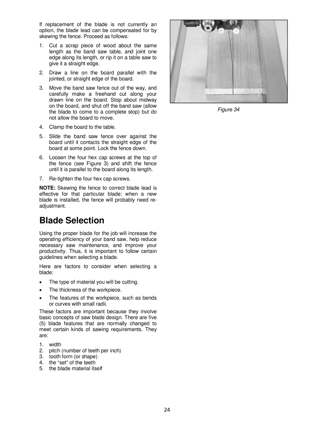 Powermatic M-1791257 operating instructions Blade Selection 