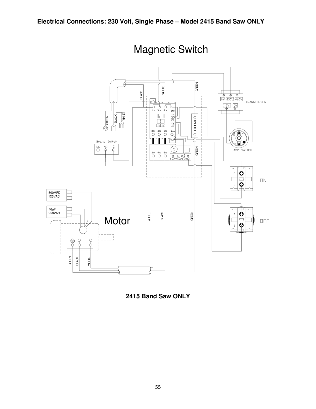 Powermatic M-1791257 operating instructions Magnetic Switch 