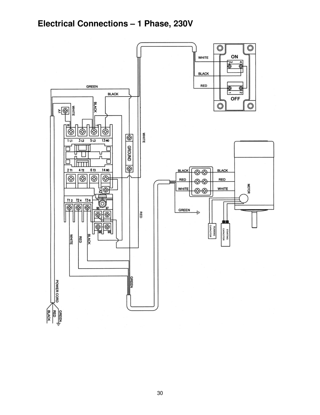 Powermatic OES9138 operating instructions Electrical Connections 1 Phase 