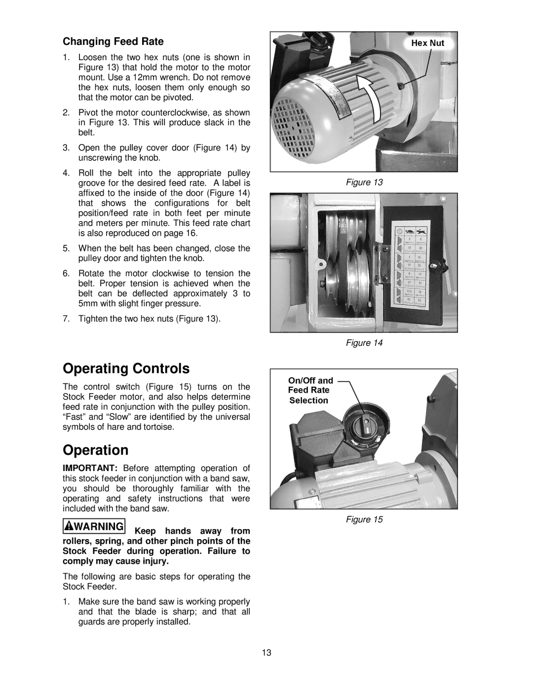 Powermatic PF-BS operating instructions Operating Controls, Operation, Changing Feed Rate 