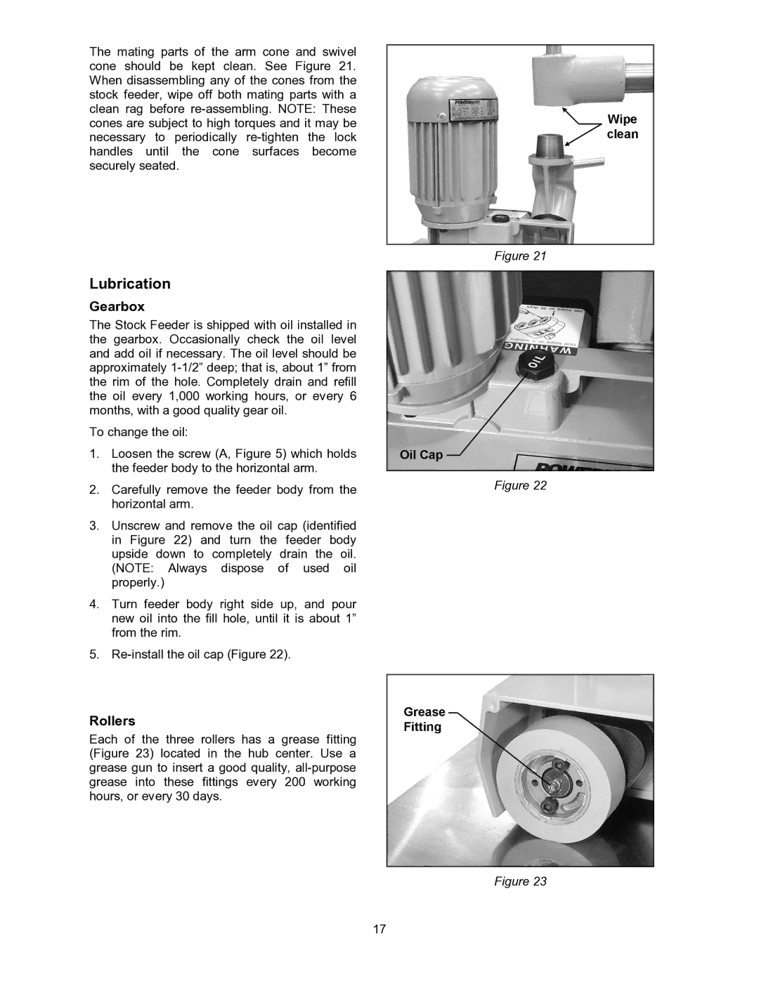 Powermatic PF3-JR operating instructions Lubrication, Gearbox 