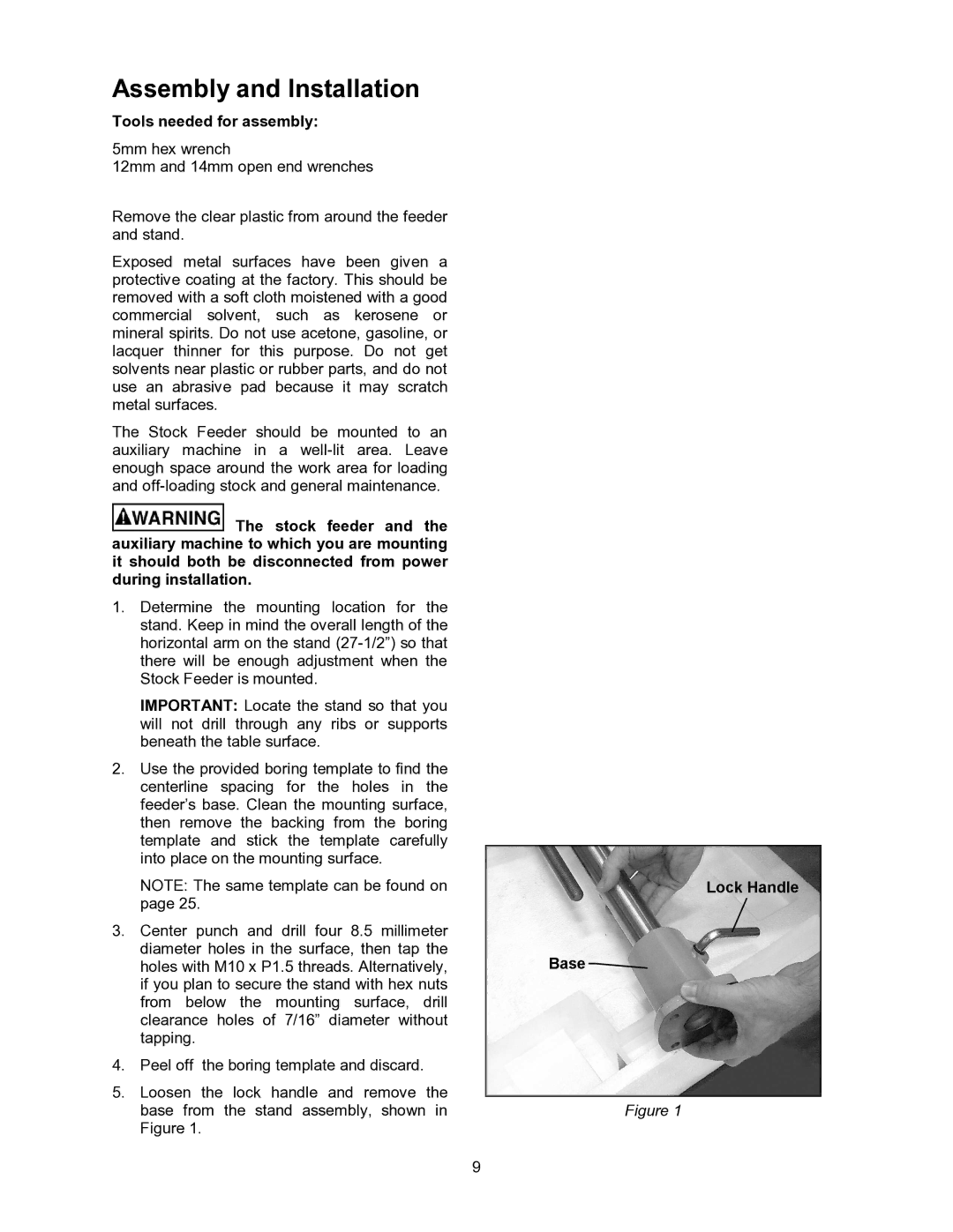 Powermatic PF3-JR operating instructions Assembly and Installation, Tools needed for assembly 