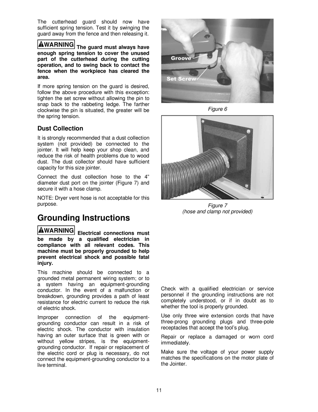 Powermatic PJ-882HH operating instructions Grounding Instructions, Dust Collection 