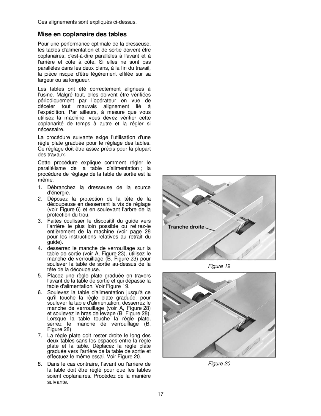 Powermatic PJ-882HH operating instructions Mise en coplanaire des tables 