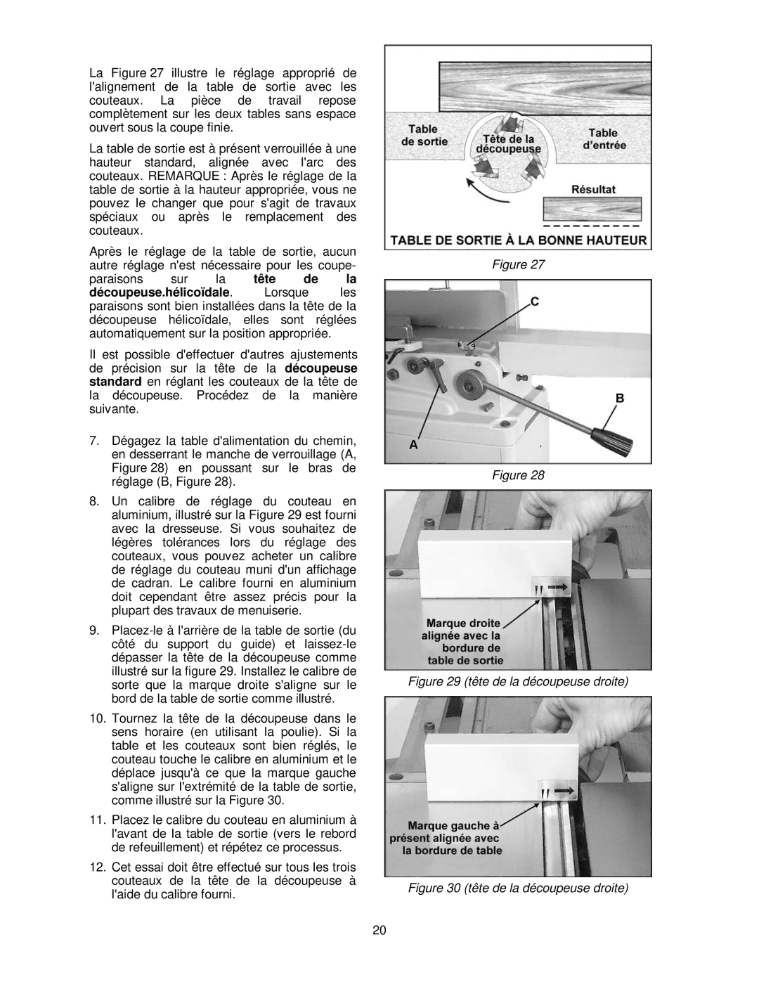 Powermatic PJ-882HH operating instructions Tête de la découpeuse droite 