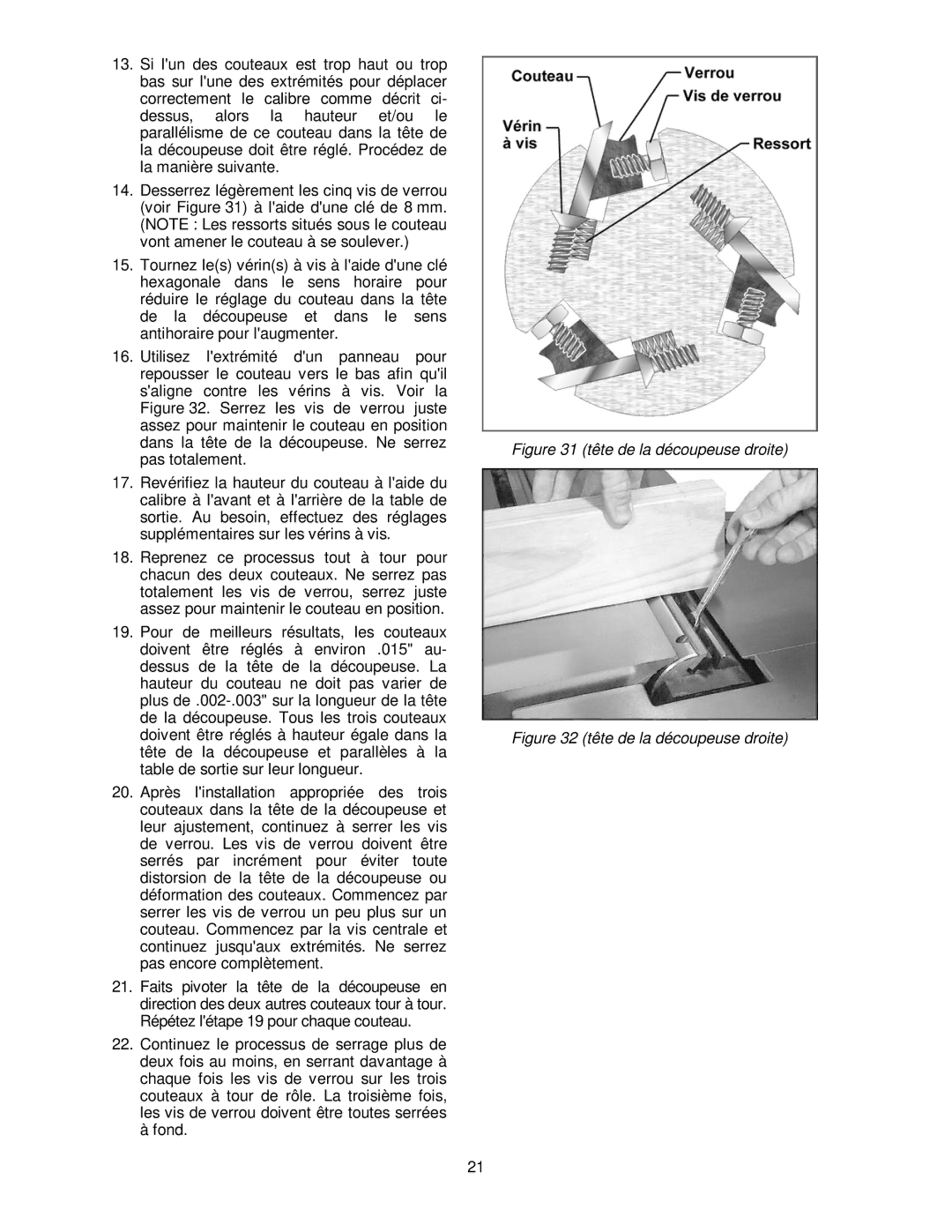 Powermatic PJ-882HH operating instructions Tête de la découpeuse droite 