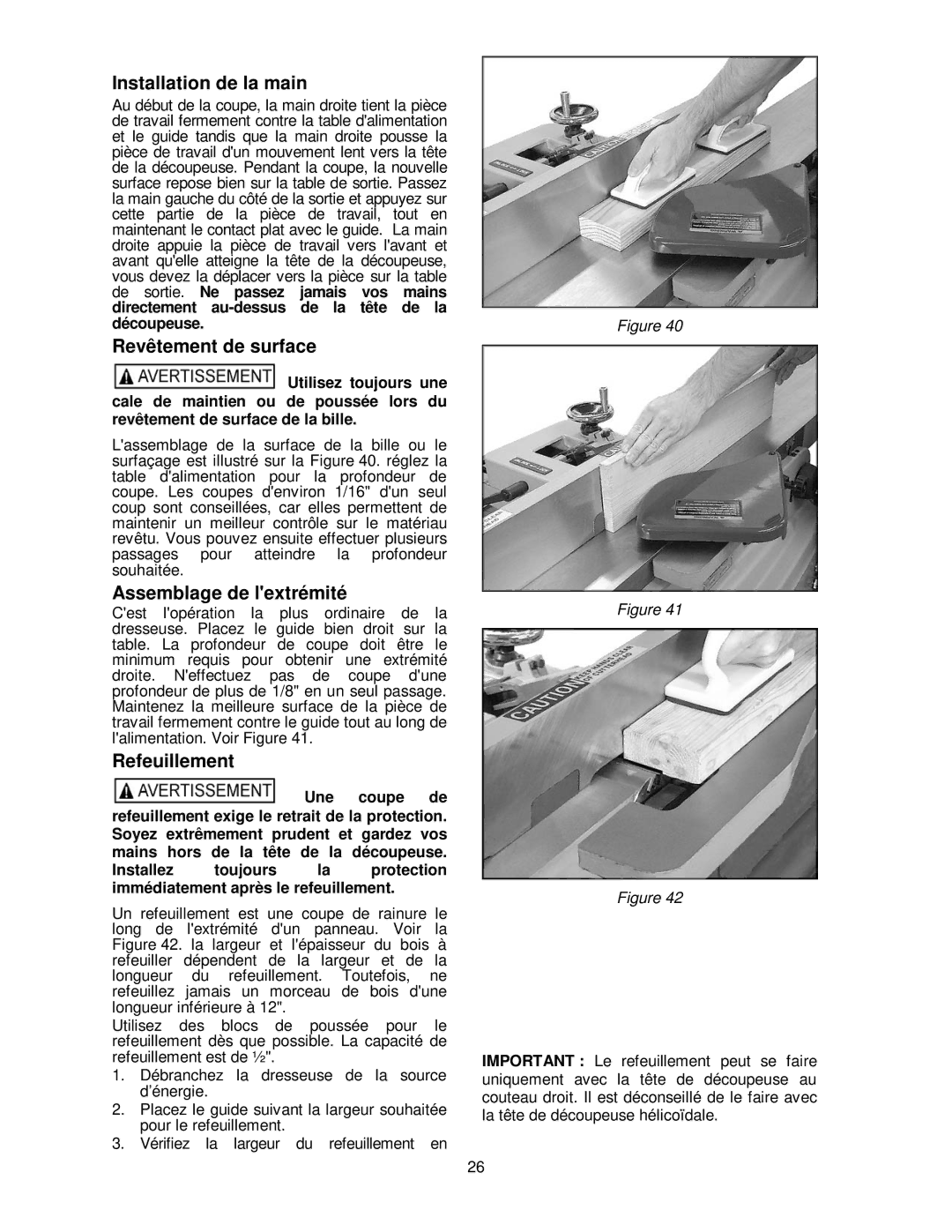 Powermatic PJ-882HH Installation de la main, Revêtement de surface, Assemblage de lextrémité, Refeuillement 