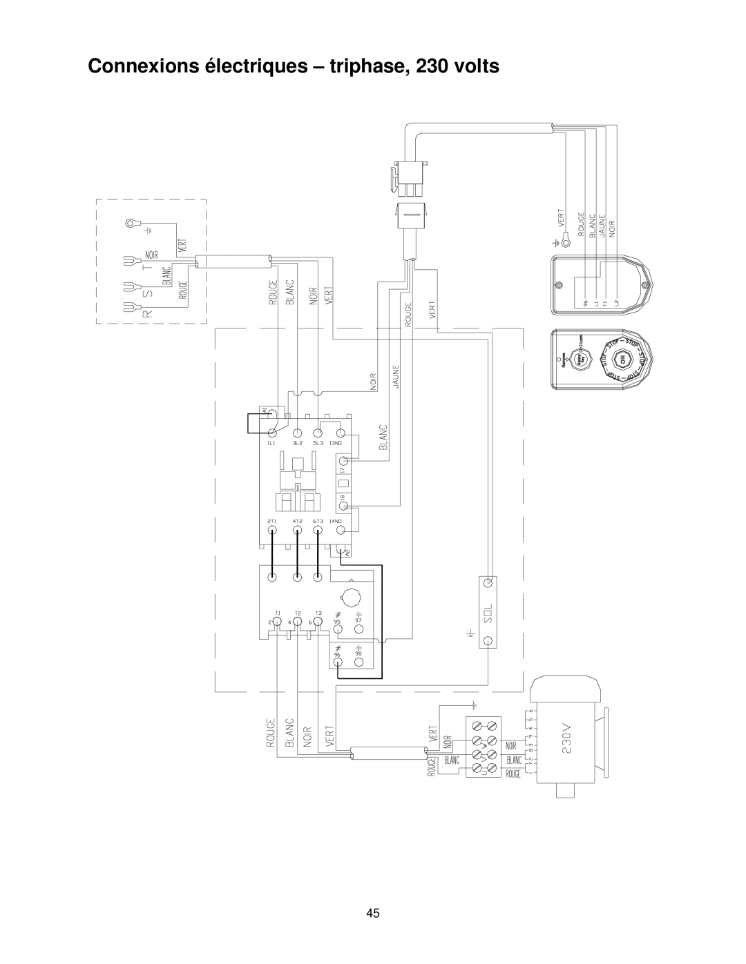 Powermatic PJ-882HH operating instructions Connexions électriques triphase, 230 volts 