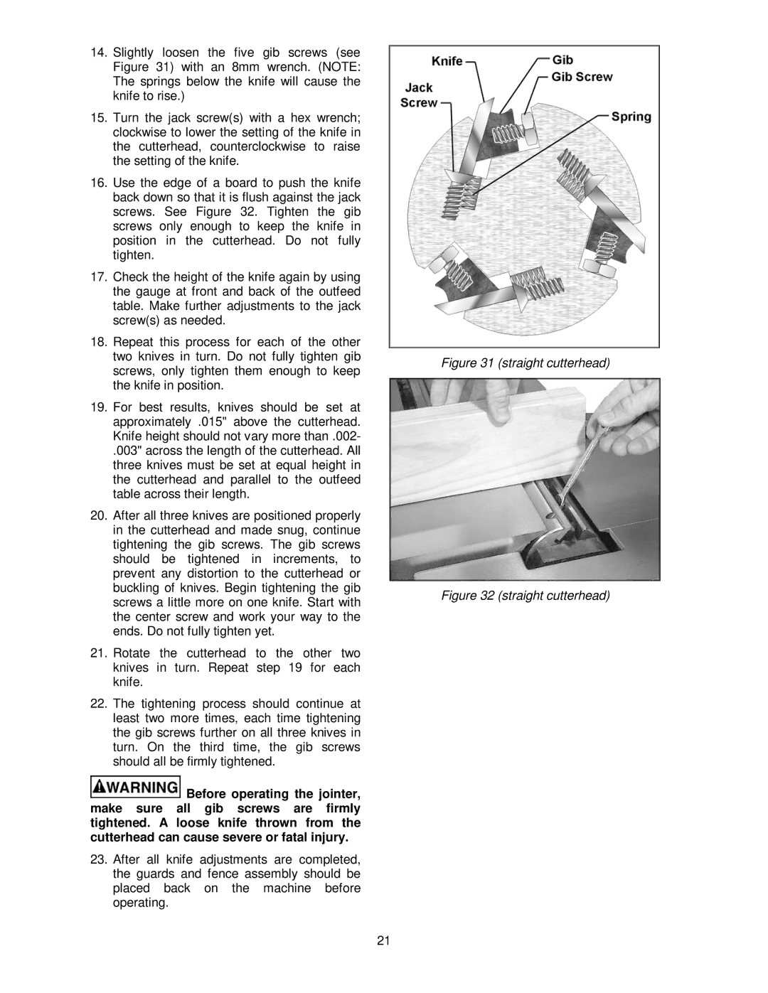 Powermatic PJ-882HH operating instructions Straight cutterhead 